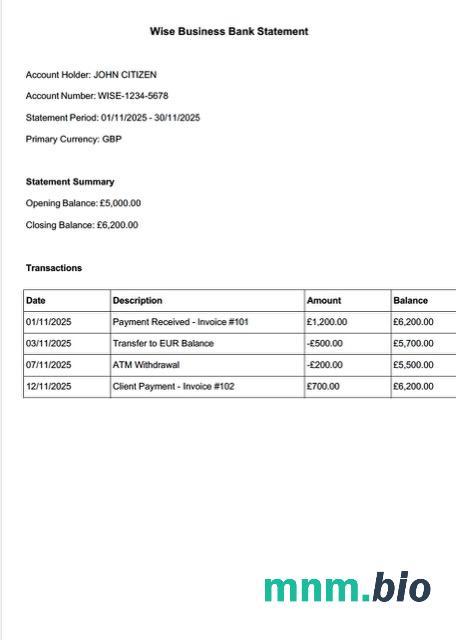 UK WIREX konto oświadczenie Word i PDF szablon